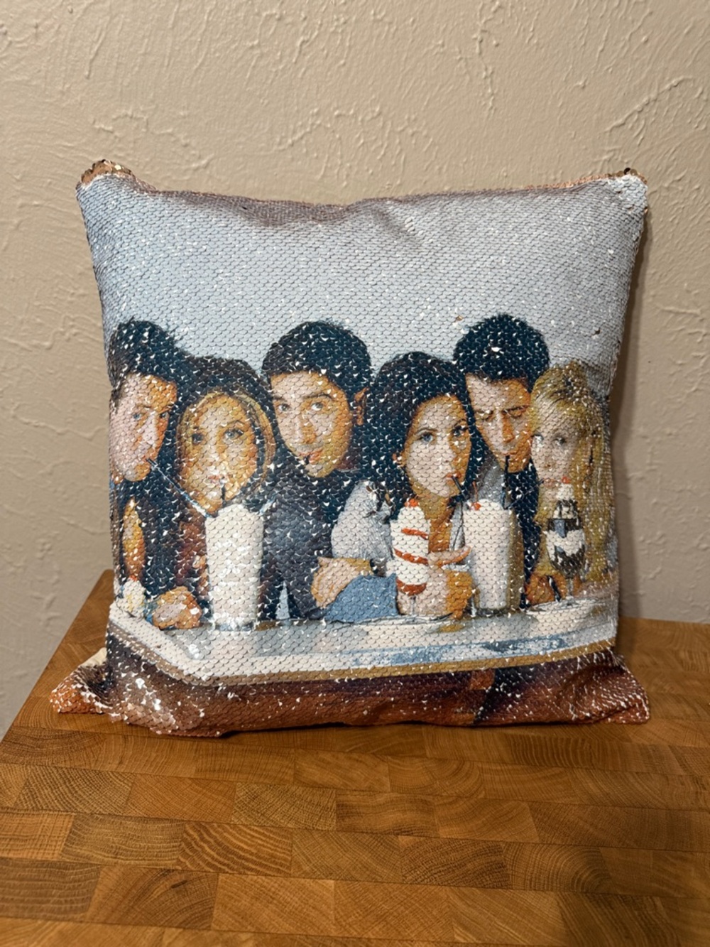 Friends and Rose Gold Sequin Pillow
